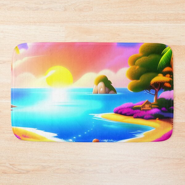 Item preview, Beach Sunset Fantasy in Cartoon Style with a Pink Paradise Mountain designed and sold by stylishdzign.