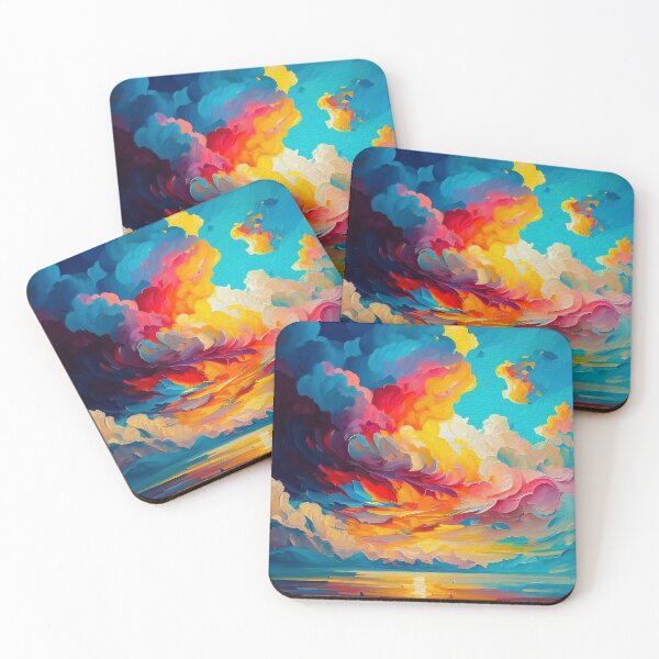 Aperçu de l'œuvre Clouds at Sunset Vibrant Landscape Abstract Art | Palette Knife Oil Digital Painting créée et vendue par VividViews.