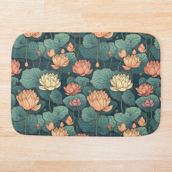 Aperçu de l'œuvre Fleurs de lotus vintage éthérées : fleurs roses et blanches dessinées à la main sur une toile sombre créée et vendue par EndlessTextures.