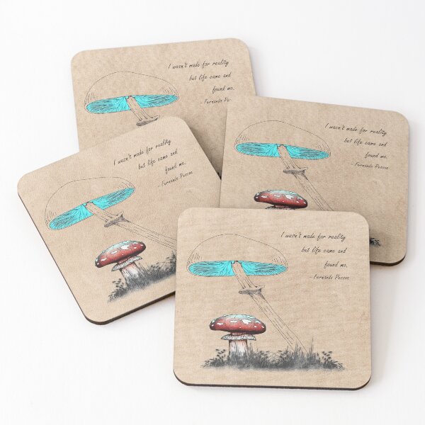 Item preview, Ink mushrooms watercolor vintage paper with poetry quote  designed and sold by AR-Illustration.