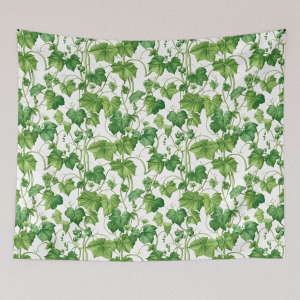 Artikelvorschau, Vibrant Vintage Ivy Vines: Handgezeichnetes Grün auf einer strahlend weißen Leinwand entworfen und verkauft von EndlessTextures.