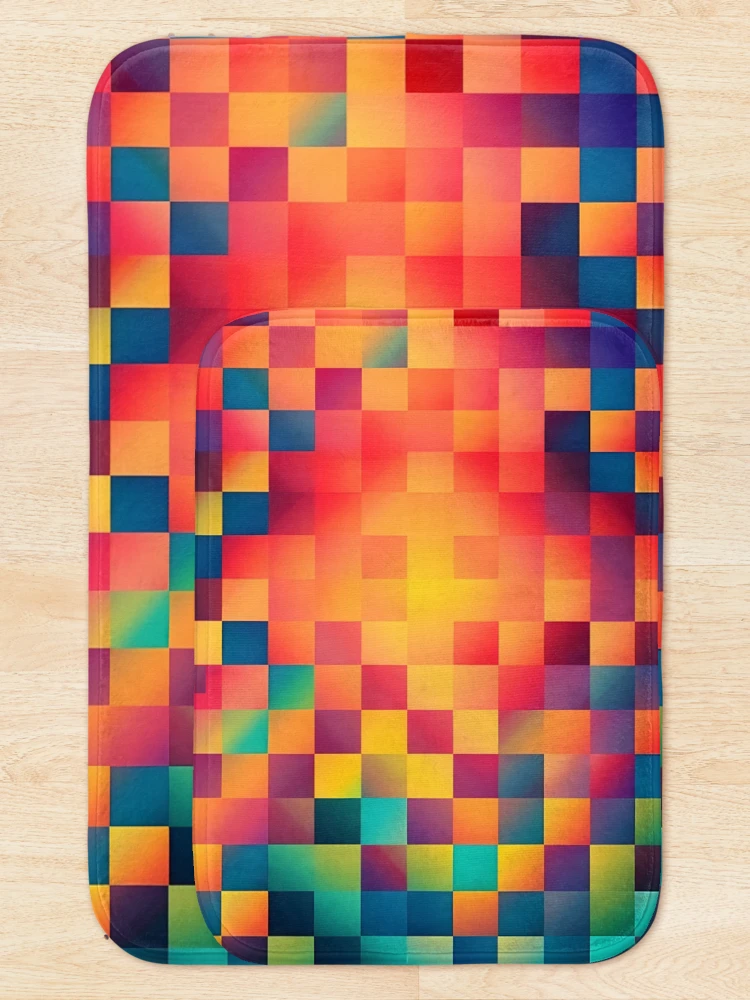 Thumbnail 5 of 6, Bath Mat, Colorful Tile Checker Pattern designed and sold by PatternBestFan.