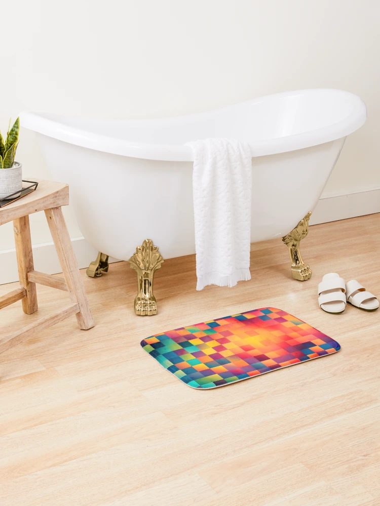 Thumbnail 2 of 6, Bath Mat, Colorful Tile Checker Pattern designed and sold by PatternBestFan.