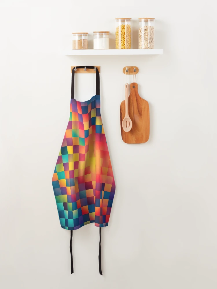 Thumbnail 4 of 6, Apron, Colorful Tile Checker Pattern designed and sold by PatternBestFan.