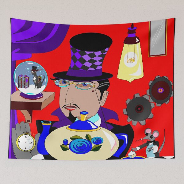 Item preview, A Steampunk Mad Hattered in Purple with Blue Teapot designed and sold by judy snyder.