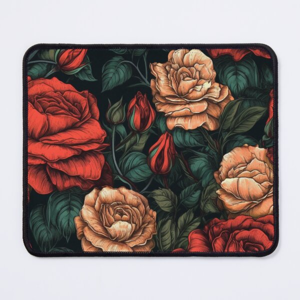 Item preview, Romantic Vintage Roses: Hand-Drawn Red and Pink Blooms on a Bold Black Canvas designed and sold by EndlessTextures.