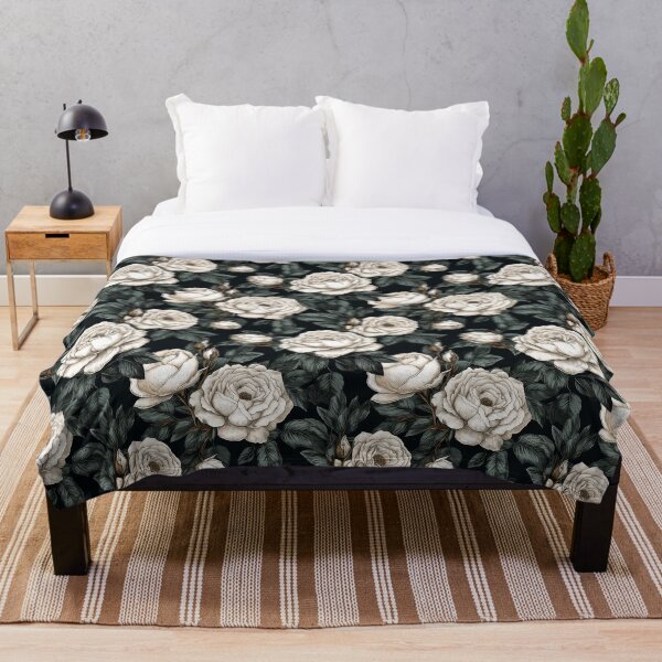 Item preview, Elegant Vintage White Roses: Hand-Drawn Blooms on a Rich Dark Canvas designed and sold by EndlessTextures.