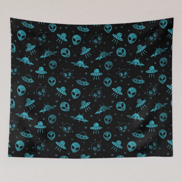Item preview, Aliens and UFOs pattern (blue) designed and sold by Studio Vickn.