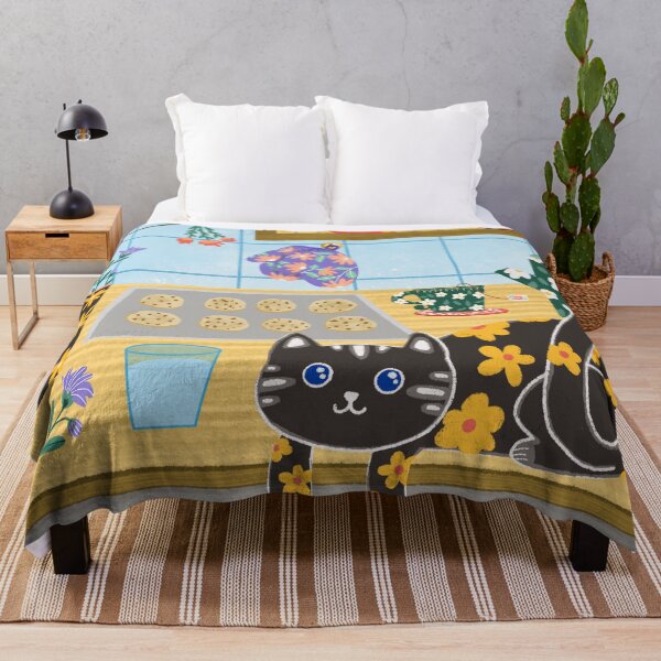 Item preview, Floral black cat on the kitchen counter with freshly cooked chocolate cookies designed and sold by pinkyfish1010.