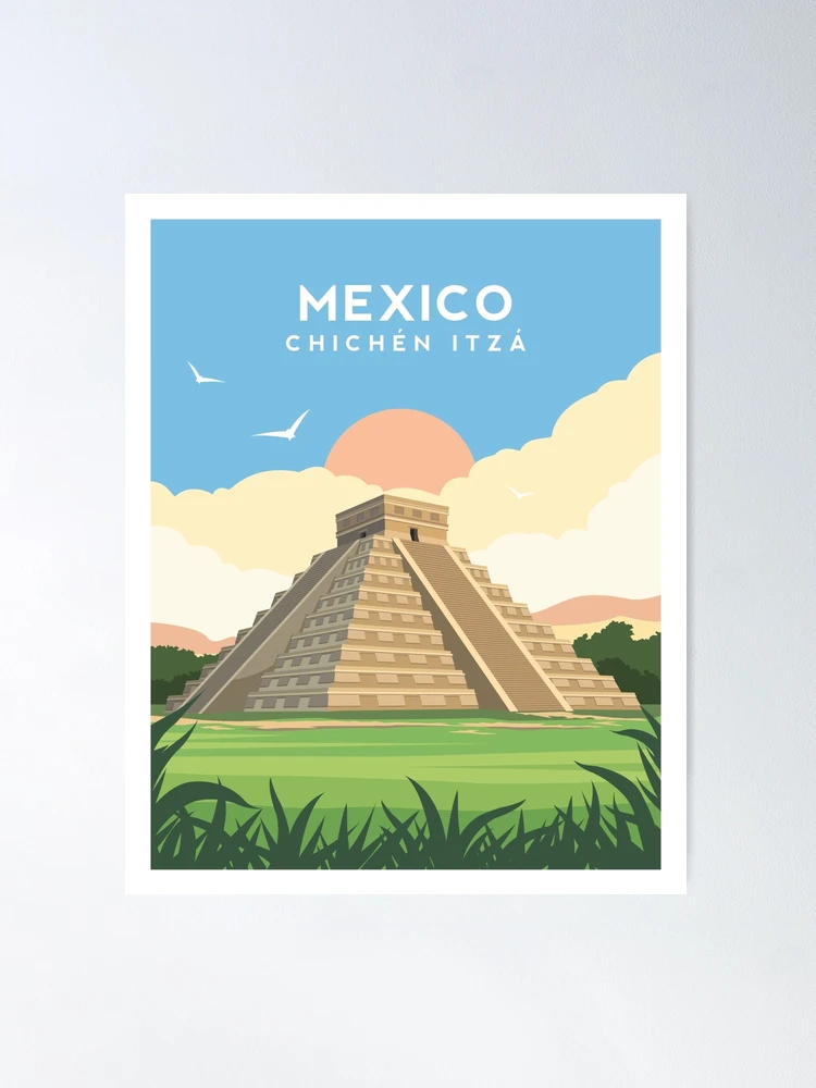 Mayan authentic Ruins at Chichen Itza Mexico Poster 23.5 x 34.5