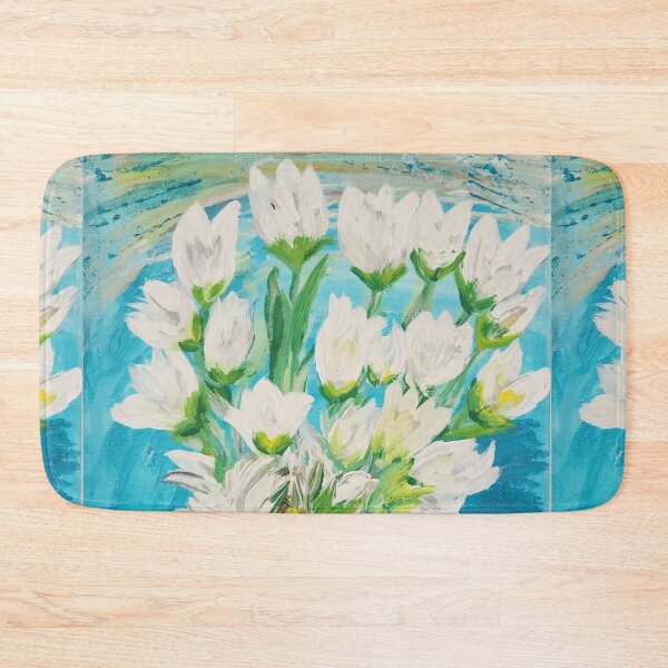 Item preview, Spring White Tulip Flowers In A Yellowish Vase With A Teal Background  designed and sold by PATRICIA HOUSTON.