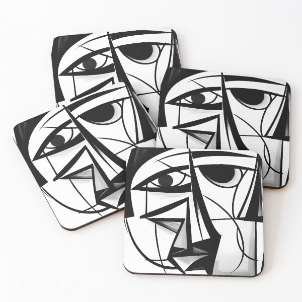 Item preview, Face Cubism Abstract Art Black and White Picasso Inspiration Wall Art Poster Canvas BW designed and sold by Univers Noir et Blanc.