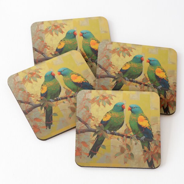 Item preview, Australian Parrots on Golden Wattle designed and sold by StickeryPickery.