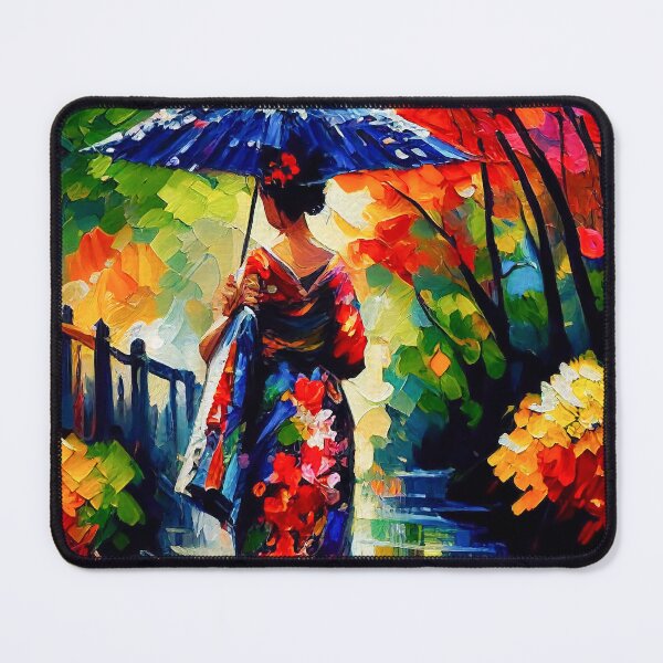 Artikelvorschau, Geisha Walking in a Japanese Garden Vibrant Painting | Palette Knife Oil Digital Painting entworfen und verkauft von VividViews.