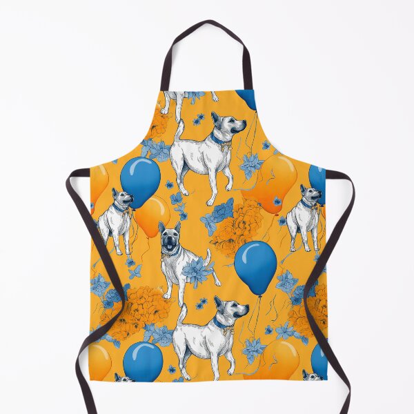 Item preview, Whimsical pattern of dogs, blooming flowers as well as gold, yellow and blue balloons designed and sold by KERaney.