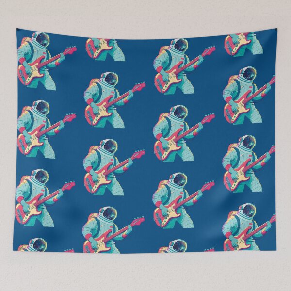 Item preview, Space man playing electric guitar（Dark blue background） designed and sold by SMALL BEAR ART.