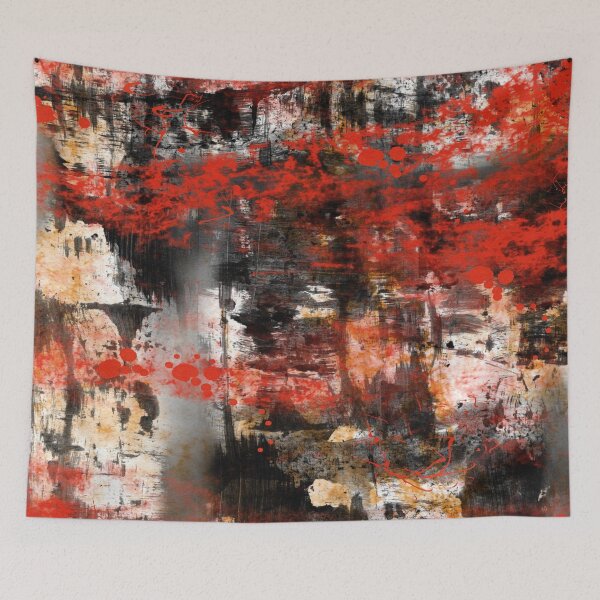 Item preview, Birches in Autumn Abstract study of textures in black, white, red, and yellow designed and sold by Jane Domenech.