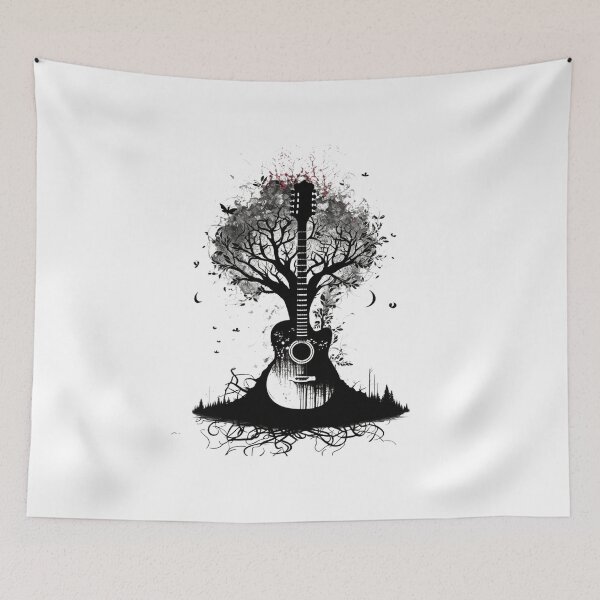 Aperçu de l'œuvre Guitare Acoustique Arbre De Vie Guitariste Nature Guitariste créée et vendue par DiamondPixel.