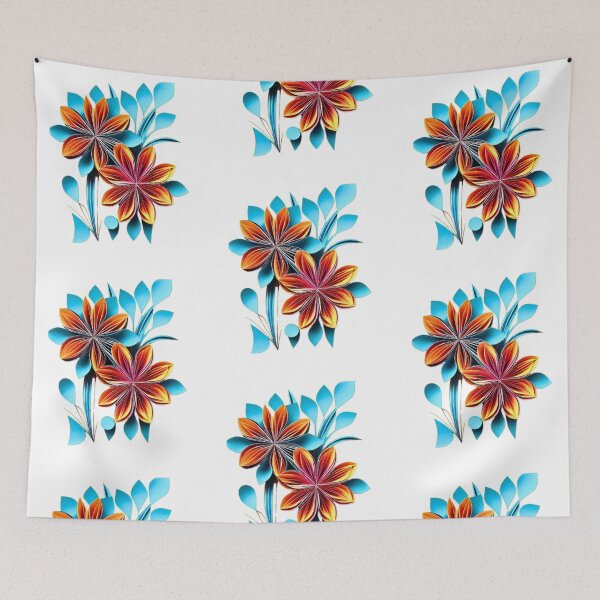 Item preview, Blue and Orange Quilled Flower Art ( PRINT not real 3D) designed and sold by HanaiPrint.