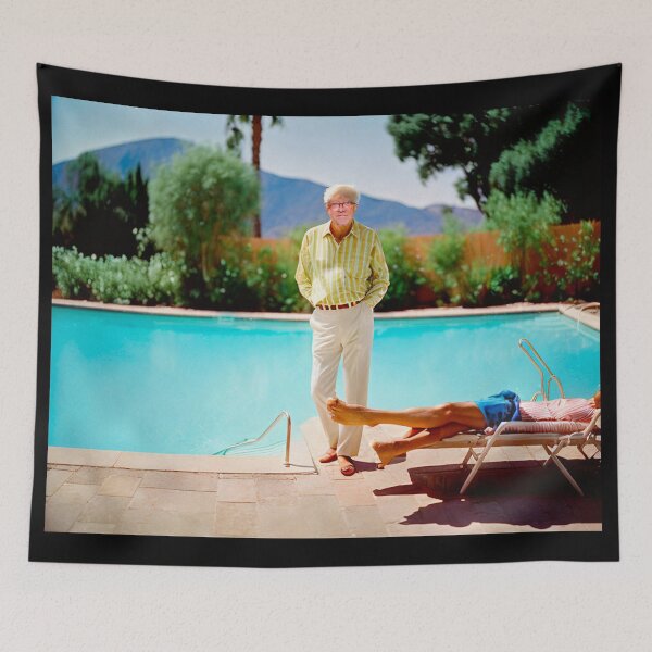 Item preview, An older man and his young friend by a LA pool in 1966 designed and sold by KALEIDOSCOPE UK.