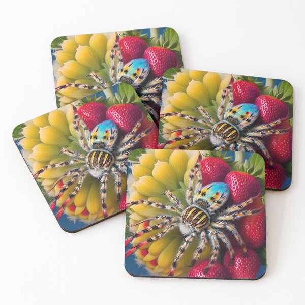 Item preview, Fluffy spider sits on strawberries and flowers designed and sold by MadinaFatt.