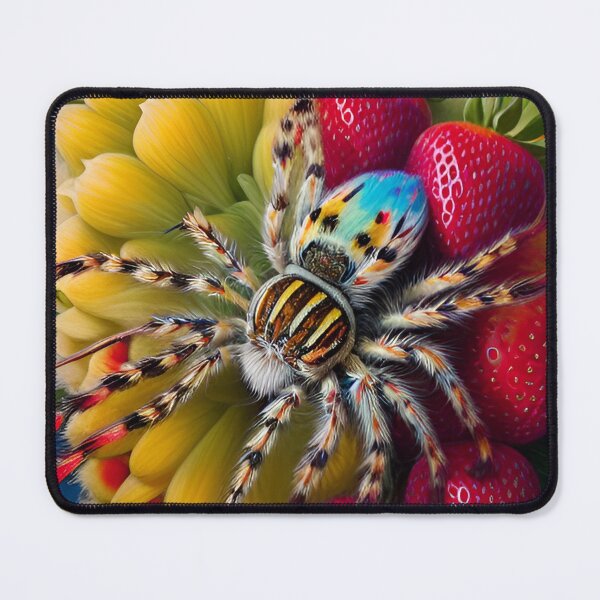 Item preview, Fluffy spider sits on strawberries and flowers designed and sold by MadinaFatt.