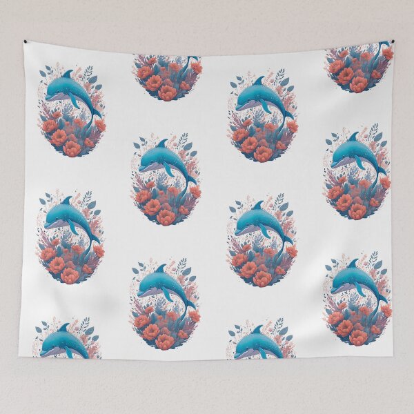 Item preview, Dolphin with Flowers designed and sold by monkycl.