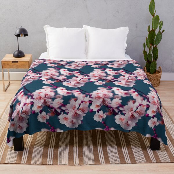 Item preview, Photorealistic Cherry Blossoms with a Teal Blue Background Sakura Cherry Blossom Seamless Digital Pattern designed and sold by aphelionrhode.