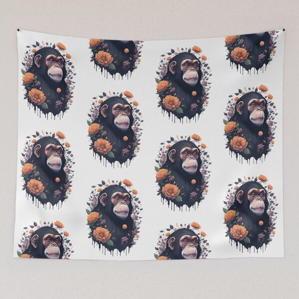 Item preview, chimpancé con flores designed and sold by monkycl.
