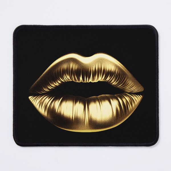 Item preview, Golden lips on a black background designed and sold by Digital Dreamscape Artistry.