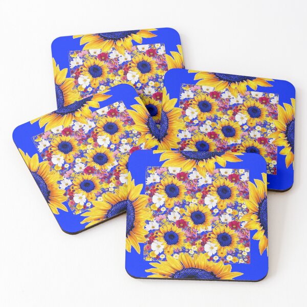 Item preview, SUNFLOWER PATTERN FLORAL GARDEN ABSTRACT BLUE  ART designed and sold by sharlesart.