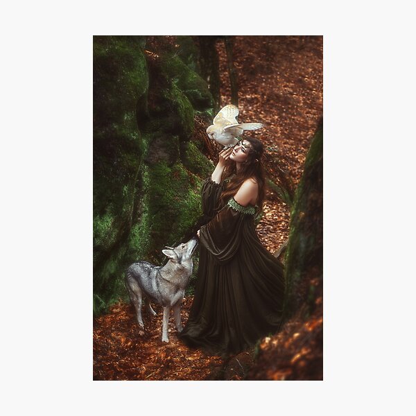 Woman Owl Wolf Fotodruck
