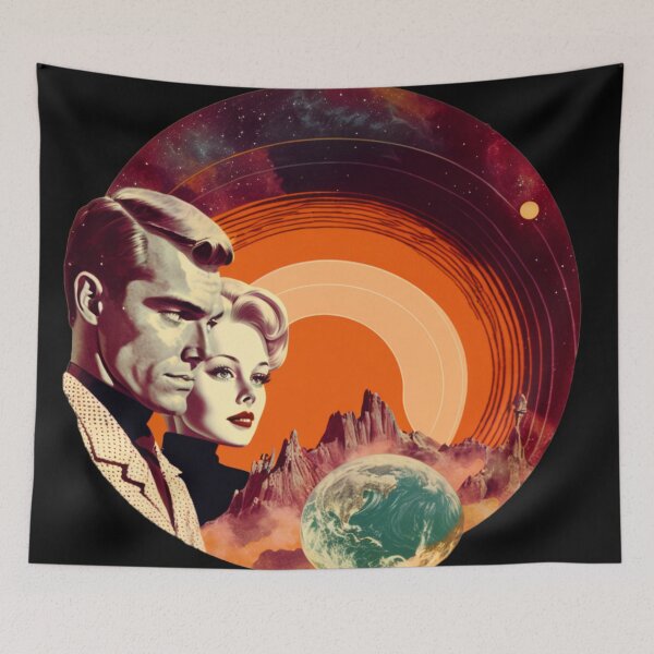 Item preview, Surrealist Planets Lovers Vintage Couple designed and sold by Synthetic-Dream.