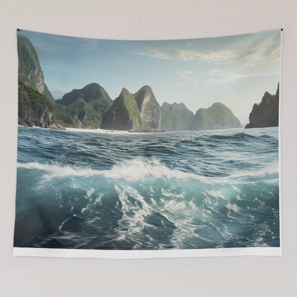 Item preview, Nature's Awe: Breathtaking Pacific Ocean and Asian Mountains Seascape Art designed and sold by PrettiGreene.