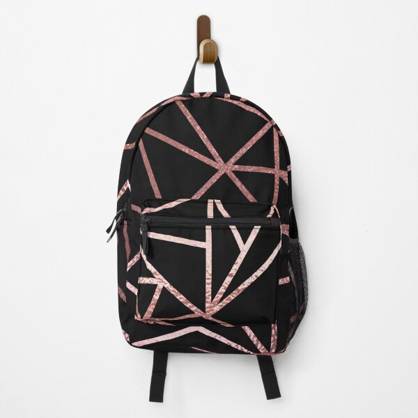Item preview, Rosegold Metallic on Black Geometric Pattern designed and sold by TrendyArtPrints.