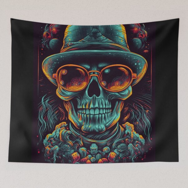 Item preview, Whimsical Psychedelic Skull Madhatter Skeleton Art Design V.75 designed and sold by Pexelpanoramas.