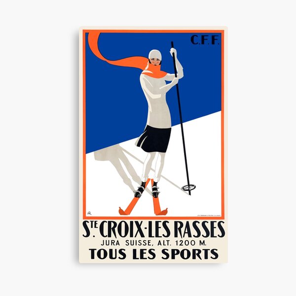 Item preview, 1922 Sainte-Croix Switzerland Ski Travel Poster designed and sold by retrographics.