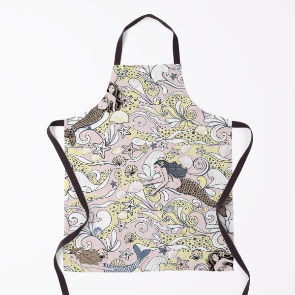 Item preview, Mermaids swimming in a pink sea with sandy shells and starfish designed and sold by MagentaRose.