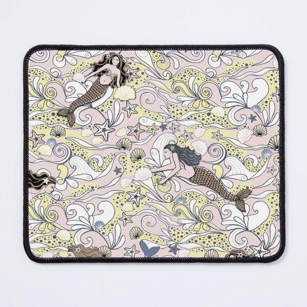 Item preview, Mermaids swimming in a pink sea with sandy shells and starfish designed and sold by MagentaRose.
