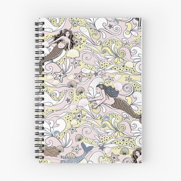 Item preview, Mermaids swimming in a pink sea with sandy shells and starfish designed and sold by MagentaRose.