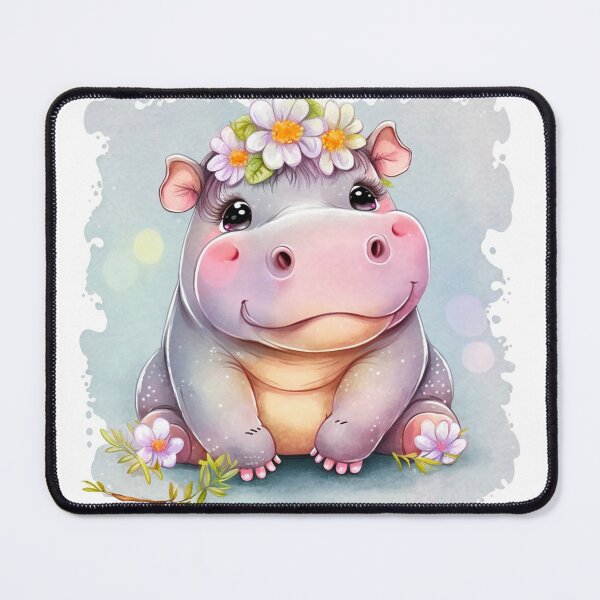 Item preview, Adorable Cute Girl Hippo digital print wall art decor image watercolor design designed and sold by adlydesigns.