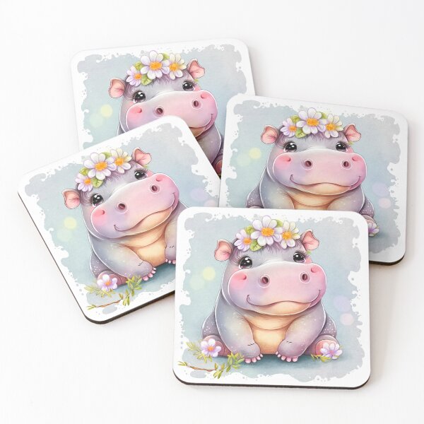 Item preview,  Adorable Cute Girl Hippo digital print wall art decor image  watercolor design designed and sold by adlydesigns.
