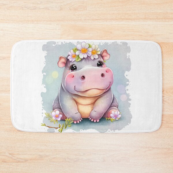 Item preview,  Adorable Cute Girl Hippo digital print wall art decor image  watercolor design designed and sold by adlydesigns.