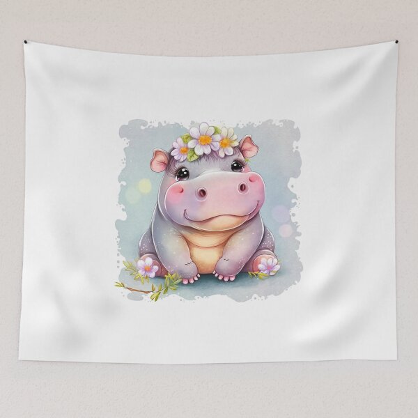 Item preview,  Adorable Cute Girl Hippo digital print wall art decor image  watercolor design designed and sold by adlydesigns.
