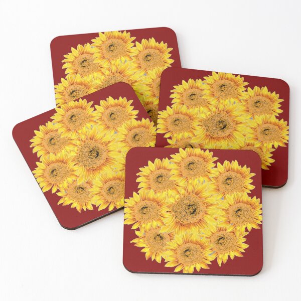 Item preview, YELLOW SUNFLOWER PATTERNS MAROON ART designed and sold by sharlesart.