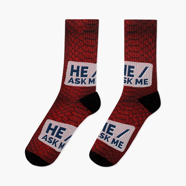 Item preview, He/Ask Me pronouns over red scales designed and sold by MxA19.