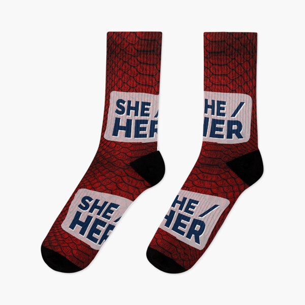 Item preview, She/Her pronouns over red scales designed and sold by MxA19.