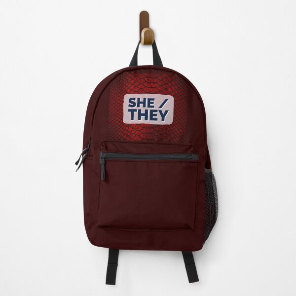 Item preview, She/They pronouns over red scales designed and sold by MxA19.