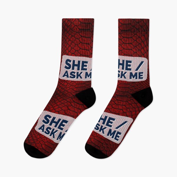 Item preview, She/Ask Me pronouns over red scales designed and sold by MxA19.
