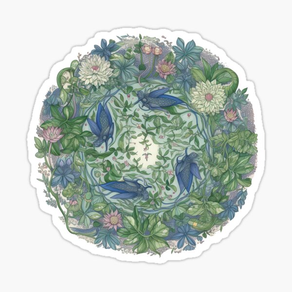 Item preview, A mandala style drawing of aquatic plants. designed and sold by Paninato.